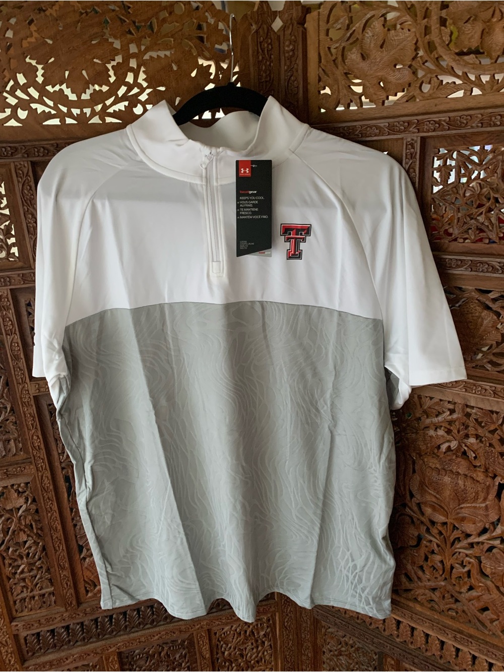 Under Armour White & Grey with Texas Tech logo Short Sleeve 1/4